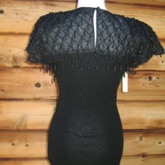 NWT Vintage 80s Black Wool Knit Beaded Midi Dress - Picture 7 of 10